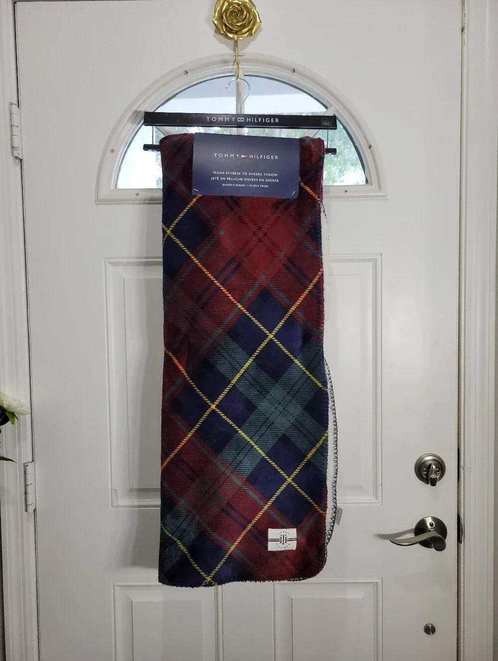Tommy Hilfiger Red, Navy & Green Plaid Throw
